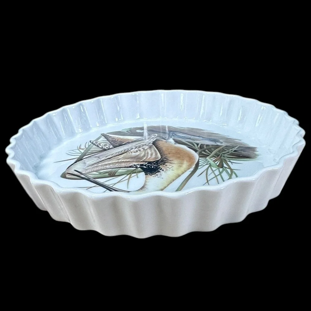 Le Faune Tart Quiche Dish W/Bird Nancay L‎ Lourioux Porcelain Round 9.5